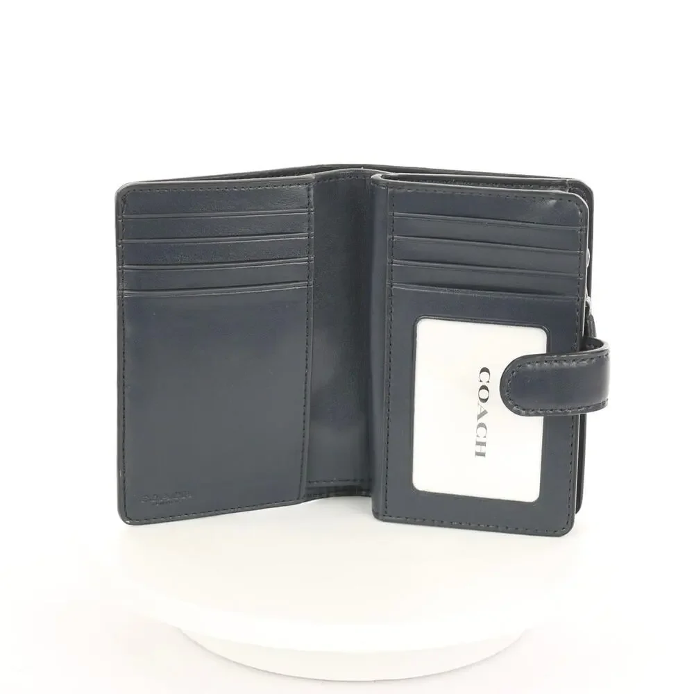 Coach Signature Navy Blue Snowflake Pattern Corner Zip Wallet C1927